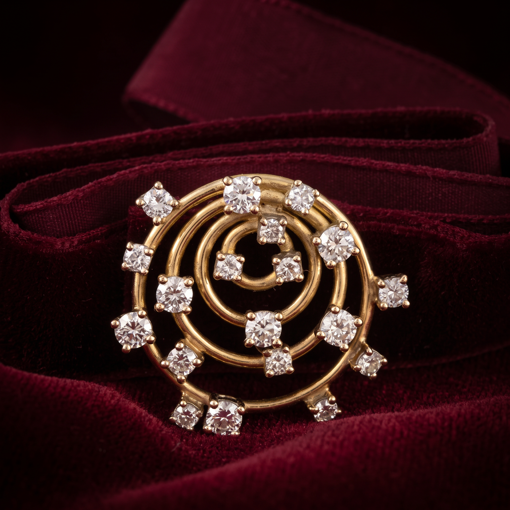 A diamond swirl choker made at our bench, on burgundy velvet